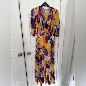 Indies Elegant Floral Maxi Dress in Yellow and Purple